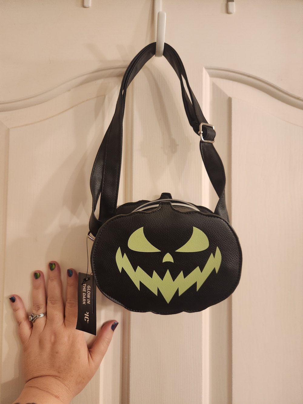 Hot Topic Black Mini Crossbody Bag with Glow Green Jack-O'-Lantern Face